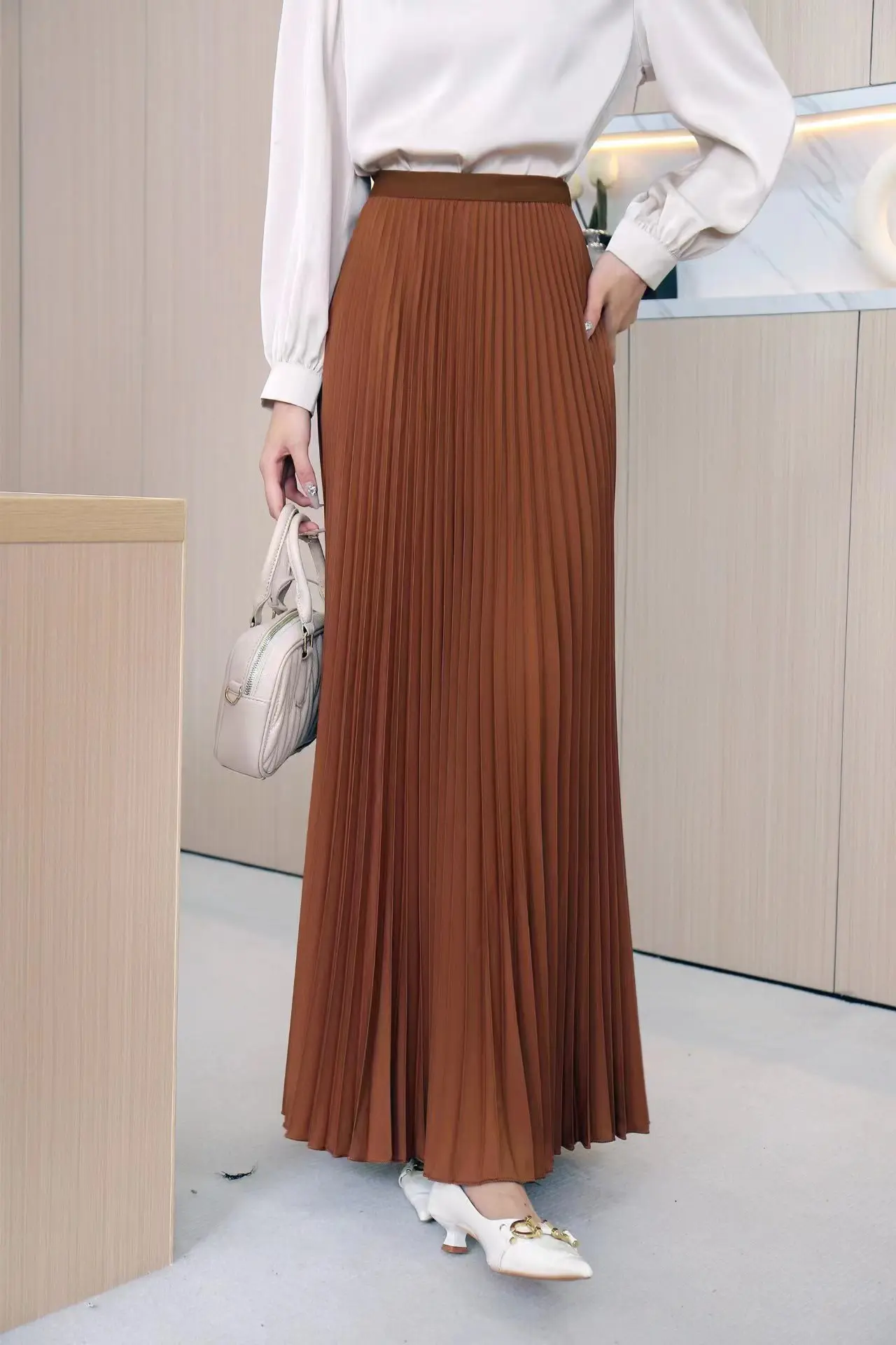 TFETTERS Brand Spring Clothes Women 2026 Autumn Fashion Casual Office Lady Pleated Skirt Women New Hight Waist Solid Long Skirt