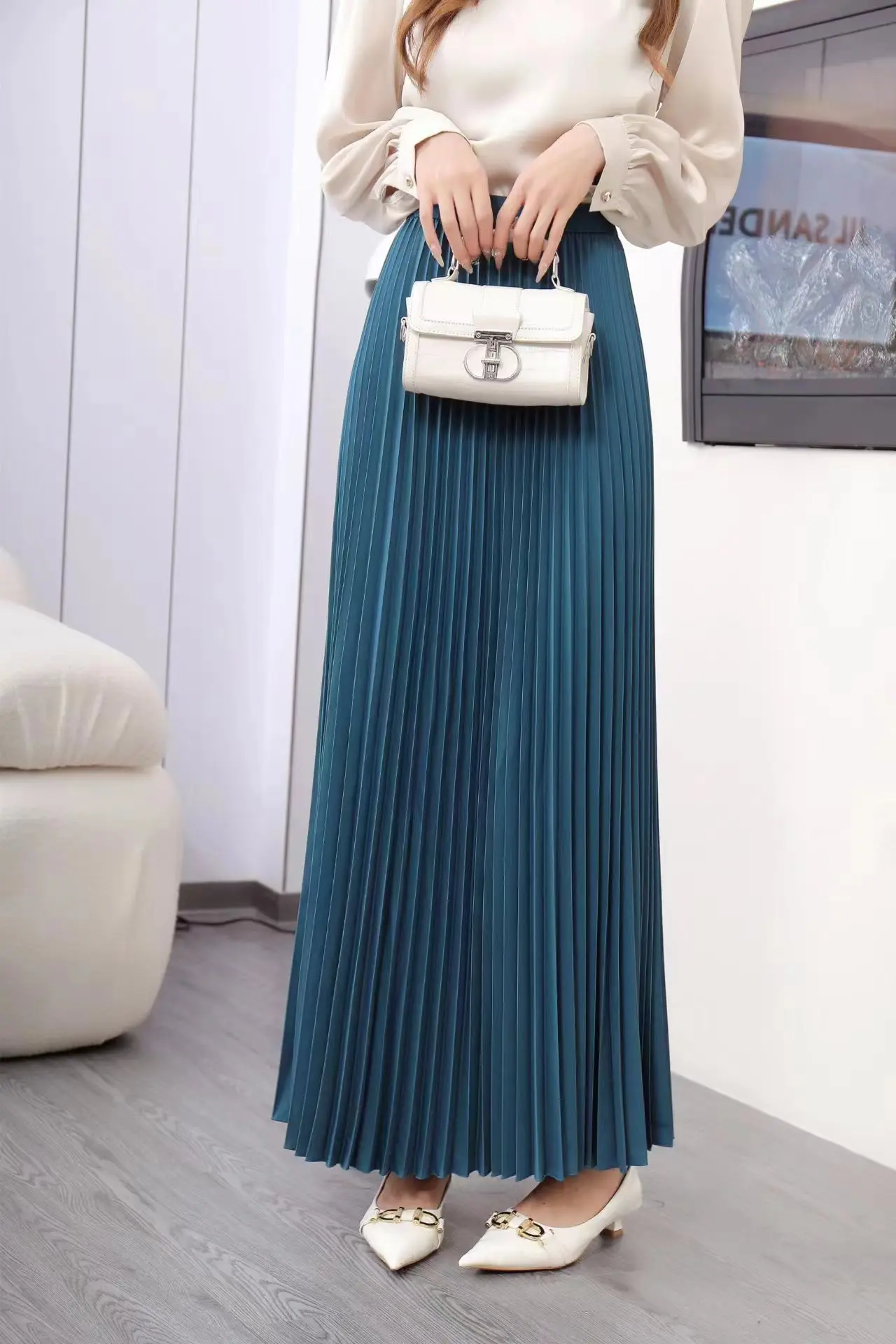TFETTERS Brand Spring Clothes Women 2026 Autumn Fashion Casual Office Lady Pleated Skirt Women New Hight Waist Solid Long Skirt