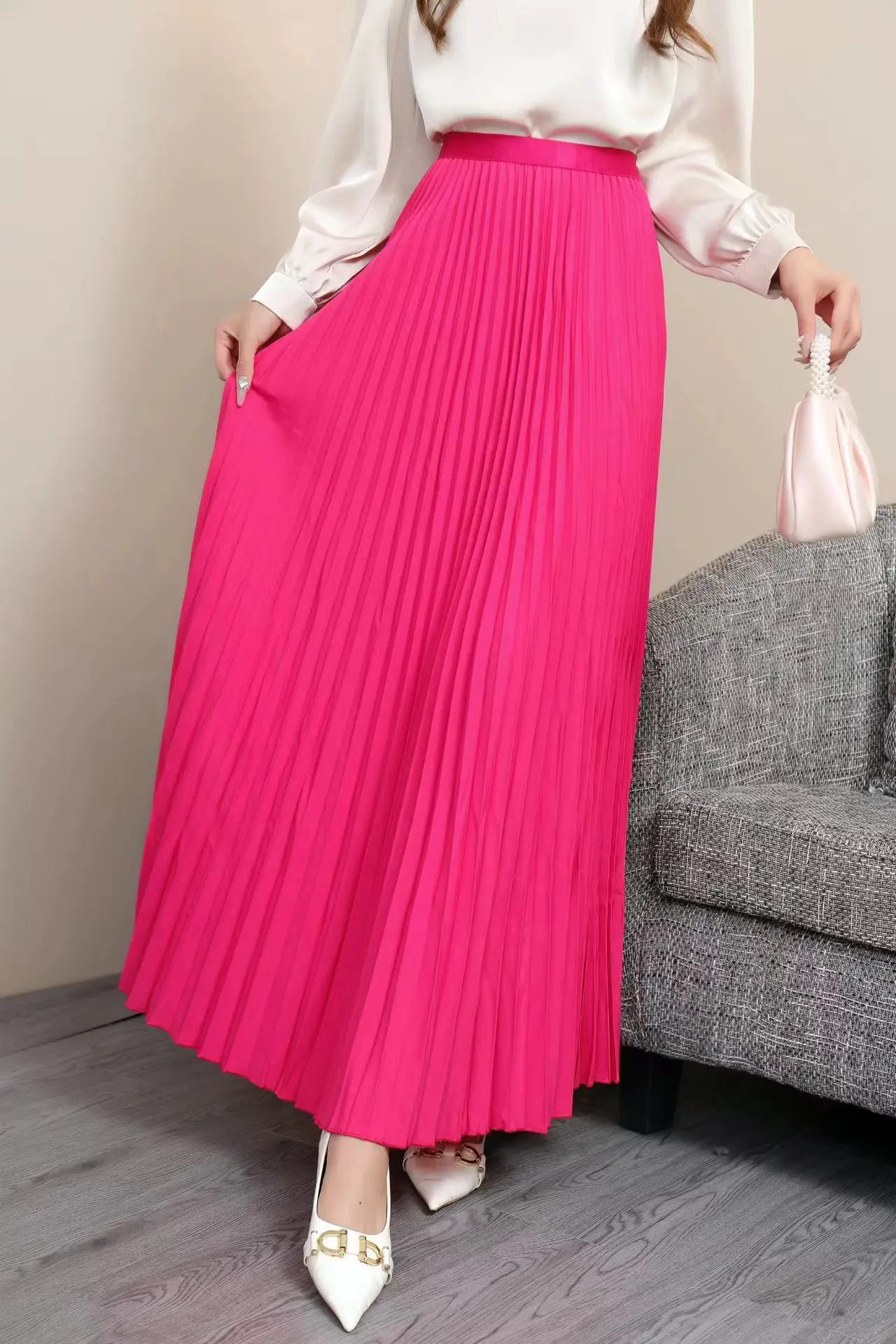 TFETTERS Brand Spring Clothes Women 2026 Autumn Fashion Casual Office Lady Pleated Skirt Women New Hight Waist Solid Long Skirt