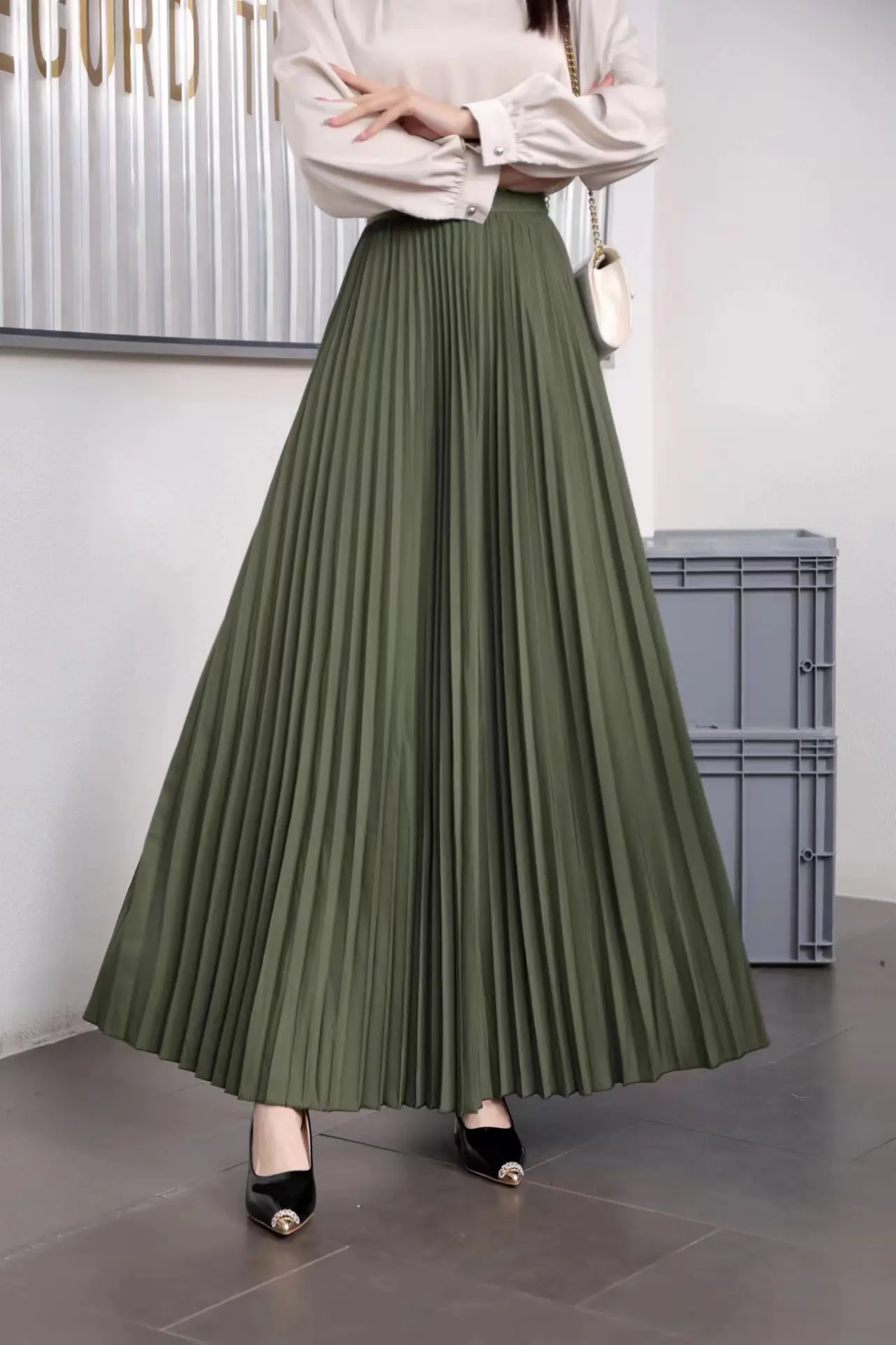 TFETTERS Brand Spring Clothes Women 2026 Autumn Fashion Casual Office Lady Pleated Skirt Women New Hight Waist Solid Long Skirt