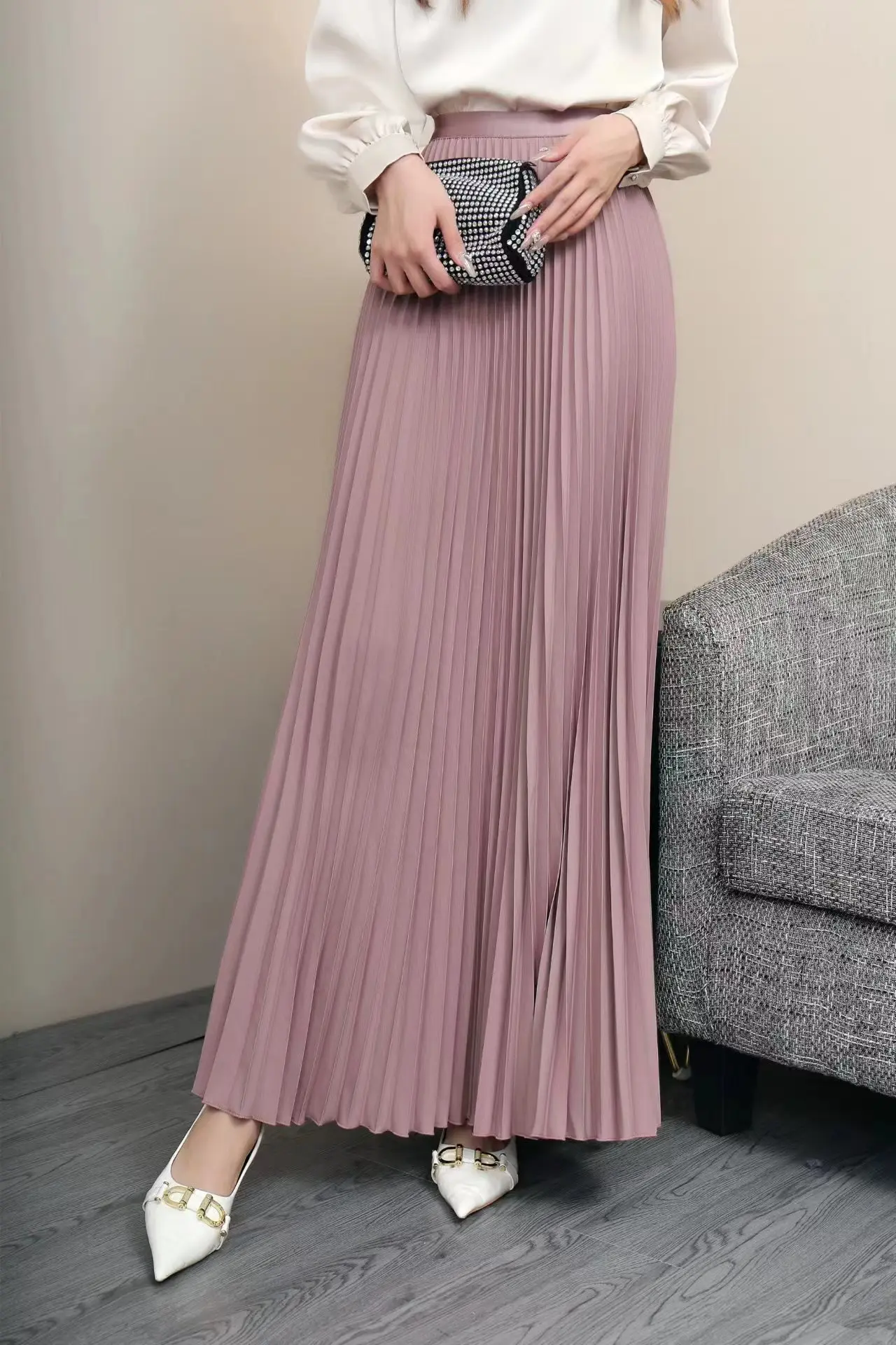 TFETTERS Brand Spring Clothes Women 2026 Autumn Fashion Casual Office Lady Pleated Skirt Women New Hight Waist Solid Long Skirt