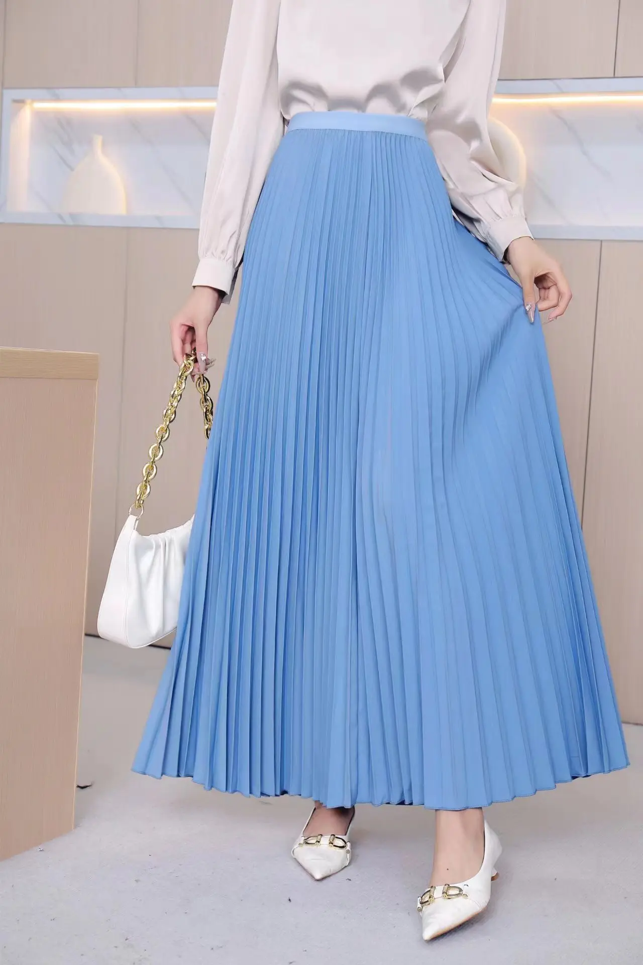 TFETTERS Brand Spring Clothes Women 2026 Autumn Fashion Casual Office Lady Pleated Skirt Women New Hight Waist Solid Long Skirt