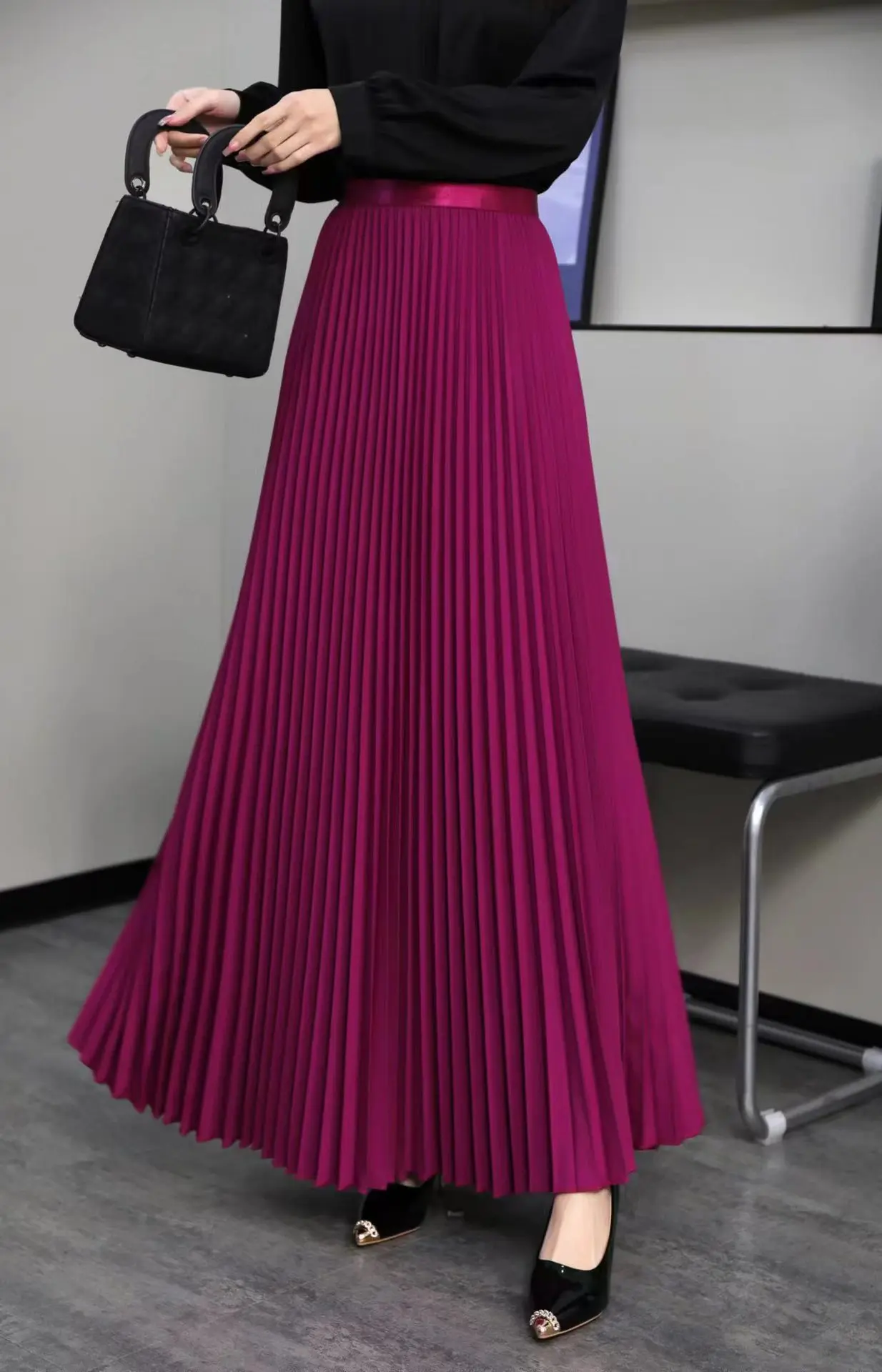 TFETTERS Brand Spring Clothes Women 2026 Autumn Fashion Casual Office Lady Pleated Skirt Women New Hight Waist Solid Long Skirt