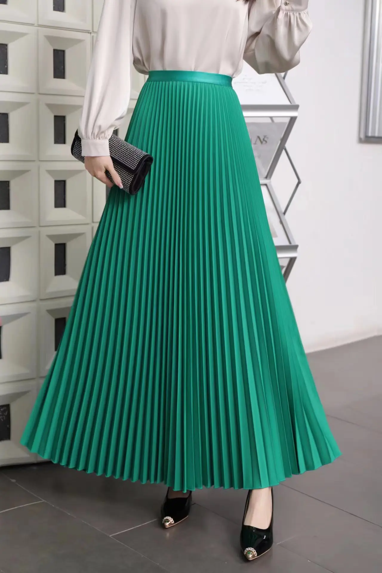 TFETTERS Brand Spring Clothes Women 2026 Autumn Fashion Casual Office Lady Pleated Skirt Women New Hight Waist Solid Long Skirt