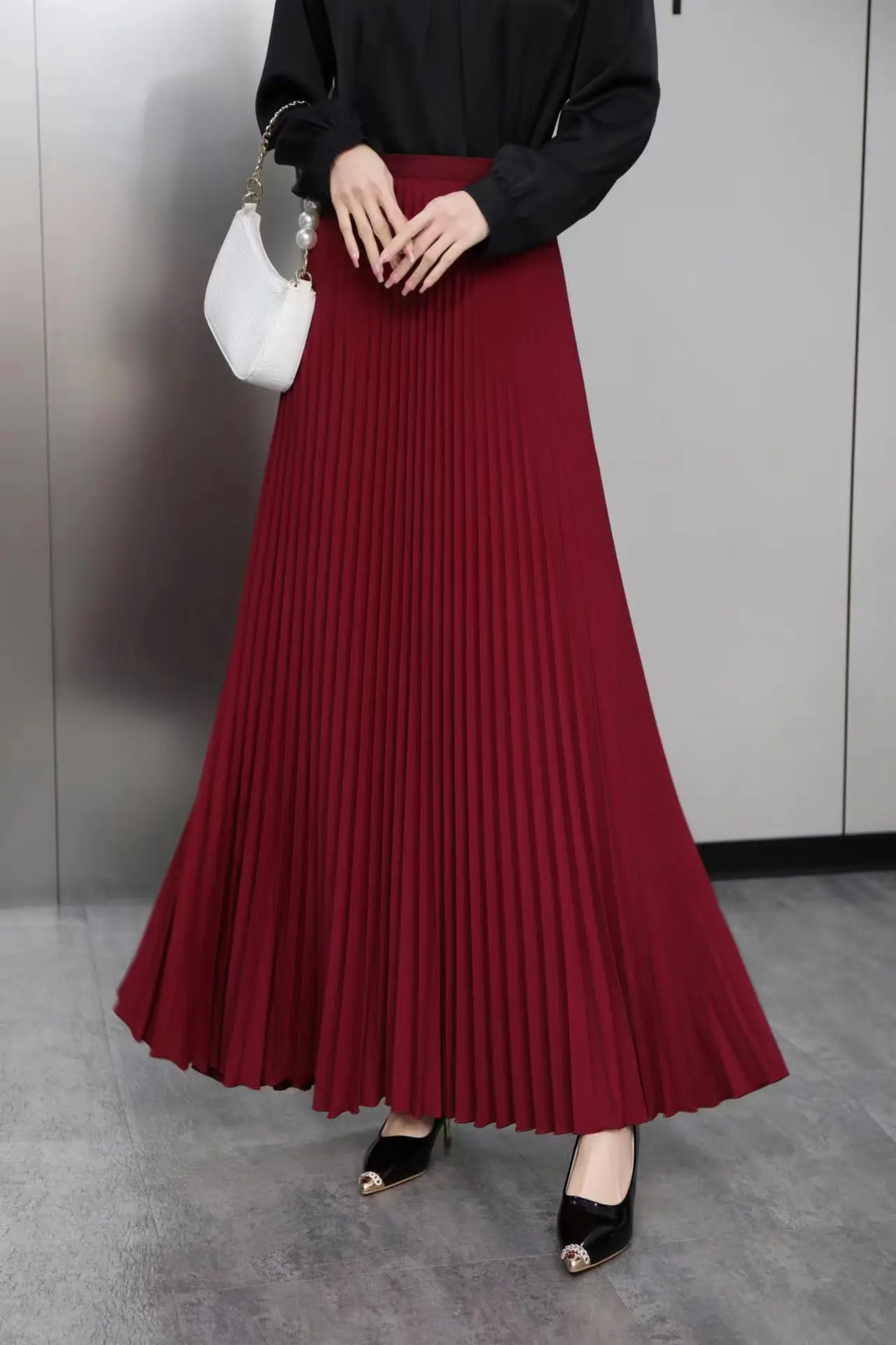 TFETTERS Brand Spring Clothes Women 2026 Autumn Fashion Casual Office Lady Pleated Skirt Women New Hight Waist Solid Long Skirt