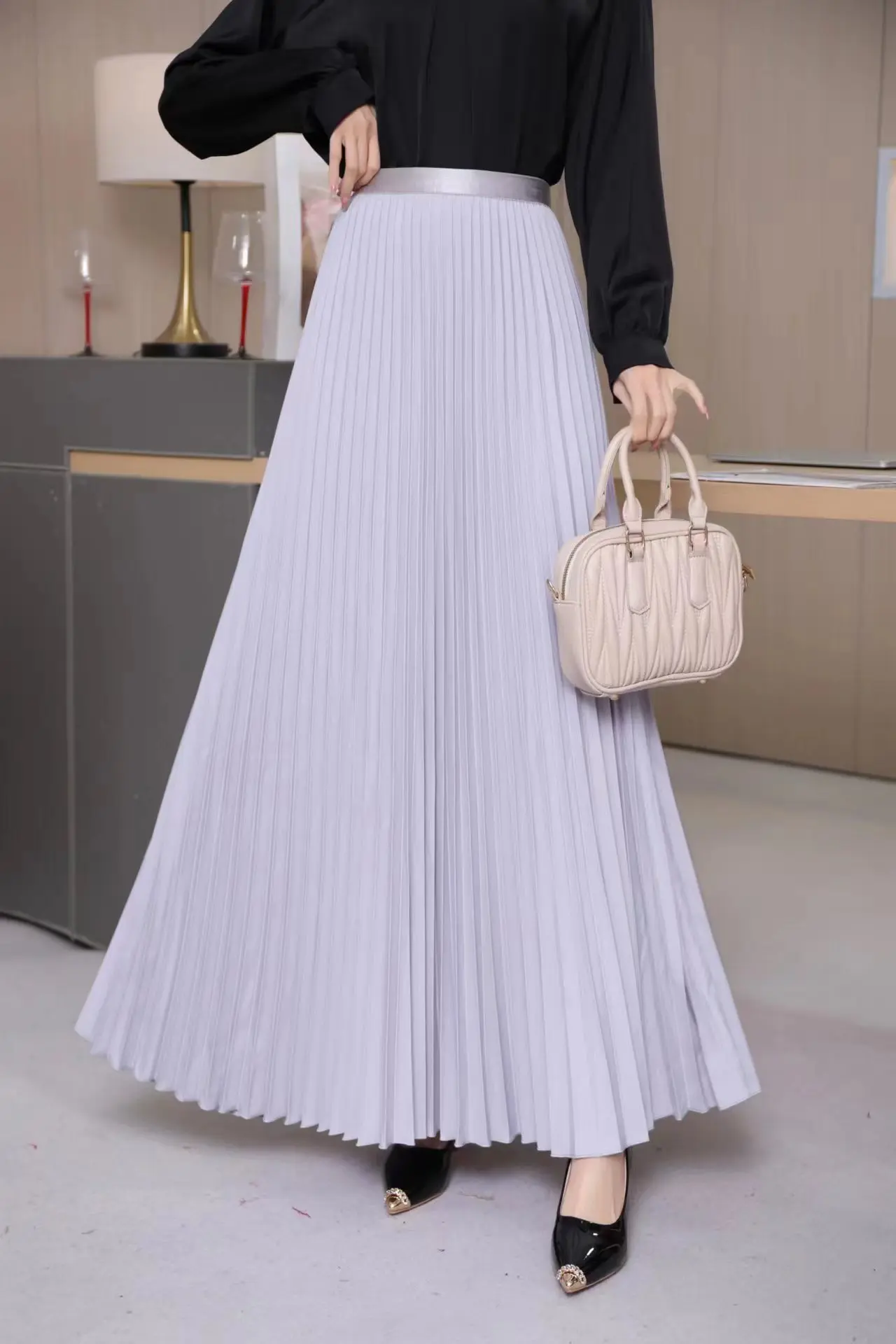 TFETTERS Brand Spring Clothes Women 2026 Autumn Fashion Casual Office Lady Pleated Skirt Women New Hight Waist Solid Long Skirt