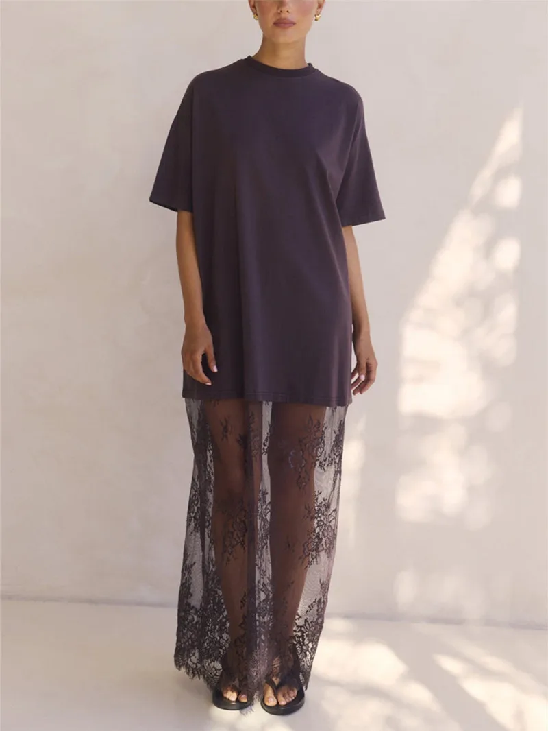Sheer Lace Patchwork Maxi Dress Fashion Womens Lingerie Long Dress ladies Sleepwear Babydoll Dress Y2K Streetwear