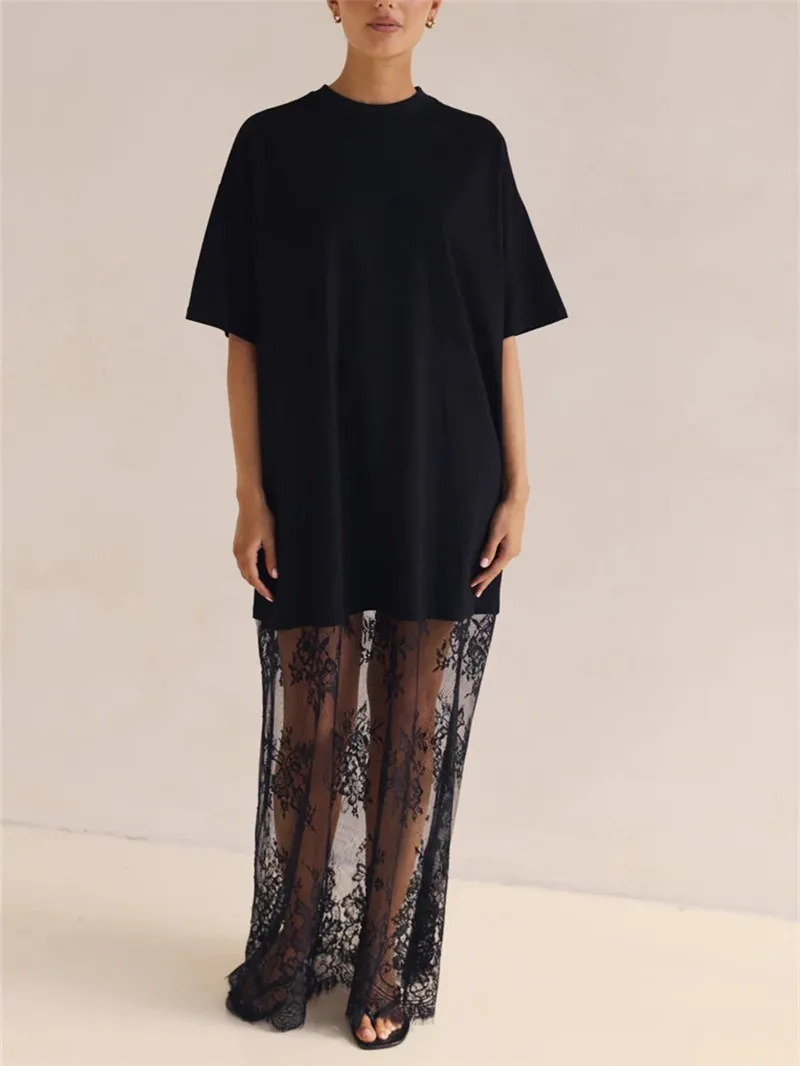 Sheer Lace Patchwork Maxi Dress Fashion Womens Lingerie Long Dress ladies Sleepwear Babydoll Dress Y2K Streetwear