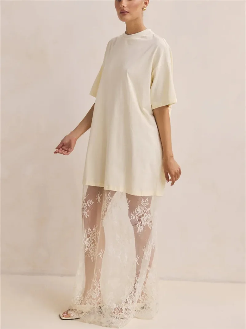Sheer Lace Patchwork Maxi Dress Fashion Womens Lingerie Long Dress ladies Sleepwear Babydoll Dress Y2K Streetwear