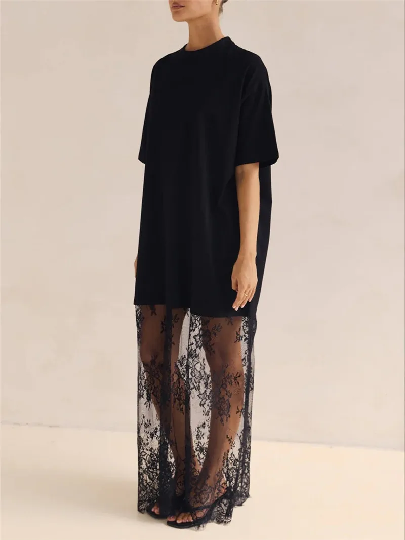 Sheer Lace Patchwork Maxi Dress Fashion Womens Lingerie Long Dress ladies Sleepwear Babydoll Dress Y2K Streetwear
