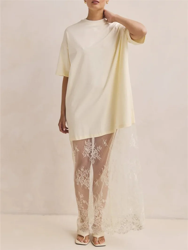Sheer Lace Patchwork Maxi Dress Fashion Womens Lingerie Long Dress ladies Sleepwear Babydoll Dress Y2K Streetwear