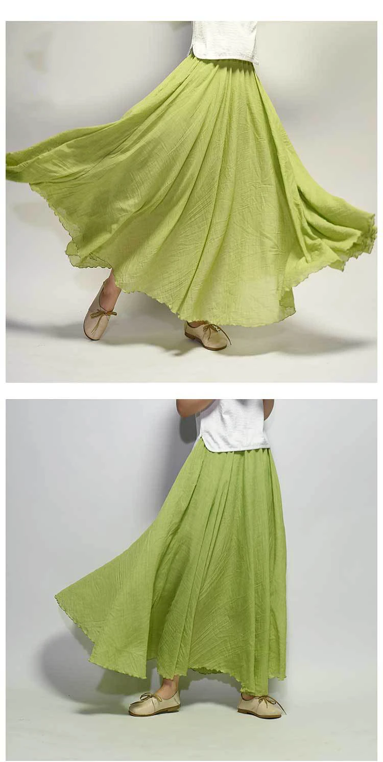 Women's Elegant High Waist Linen Maxi Skirt 2023 Summer Ladies Casual Elastic Waist 2 Layers Skirts Saia Feminina