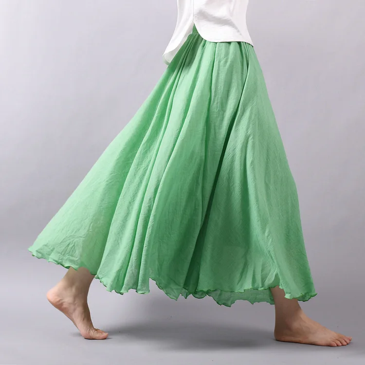 Women's Elegant High Waist Linen Maxi Skirt 2023 Summer Ladies Casual Elastic Waist 2 Layers Skirts Saia Feminina