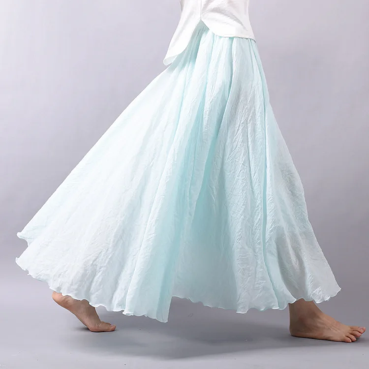 Women's Elegant High Waist Linen Maxi Skirt 2023 Summer Ladies Casual Elastic Waist 2 Layers Skirts Saia Feminina