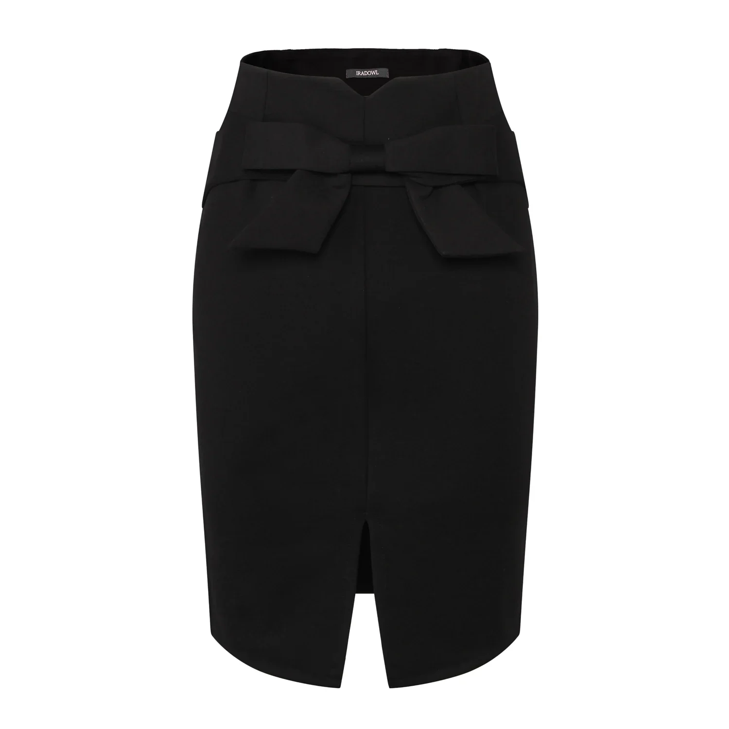 New Women Pencil Skirt Knee Length High Waist Elegant Open Slit Bow Skirt