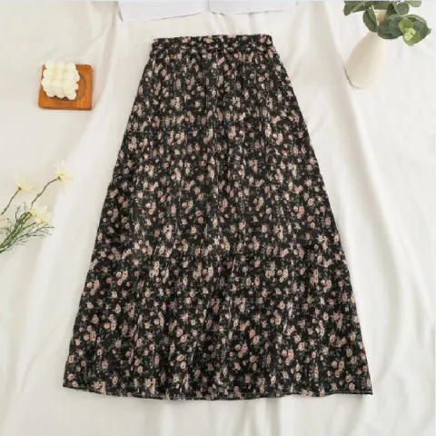 Woman Skirt 2025 Summer New Korean Ins Fashion Temperament Gentle Vintage Floral Slim Versatile High Waist Female Skirt