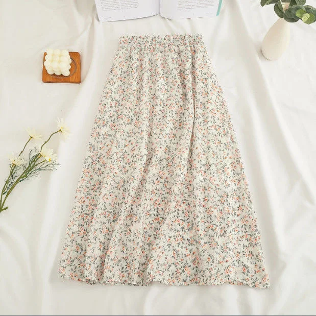 Woman Skirt 2025 Summer New Korean Ins Fashion Temperament Gentle Vintage Floral Slim Versatile High Waist Female Skirt