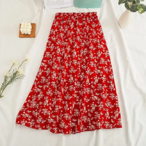 Woman Skirt 2025 Summer New Korean Ins Fashion Temperament Gentle Vintage Floral Slim Versatile High Waist Female Skirt