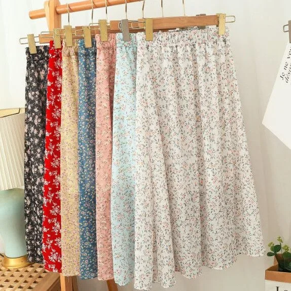 Woman Skirt 2025 Summer New Korean Ins Fashion Temperament Gentle Vintage Floral Slim Versatile High Waist Female Skirt