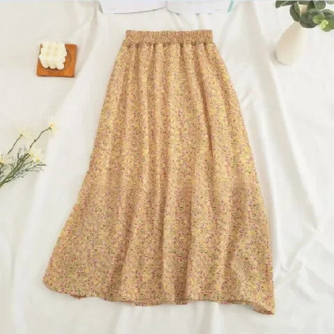 Woman Skirt 2025 Summer New Korean Ins Fashion Temperament Gentle Vintage Floral Slim Versatile High Waist Female Skirt