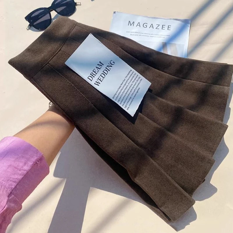 Faux Wool Pleated Skirts for Women Y2K Autumn Winter High Waist Preppy Woolen Jk Dance Skirt Korean Streetwear Female Mini Skirt