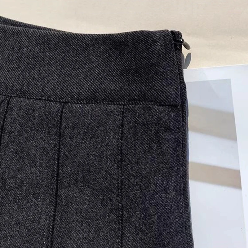 Faux Wool Pleated Skirts for Women Y2K Autumn Winter High Waist Preppy Woolen Jk Dance Skirt Korean Streetwear Female Mini Skirt