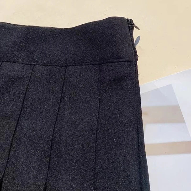 Faux Wool Pleated Skirts for Women Y2K Autumn Winter High Waist Preppy Woolen Jk Dance Skirt Korean Streetwear Female Mini Skirt