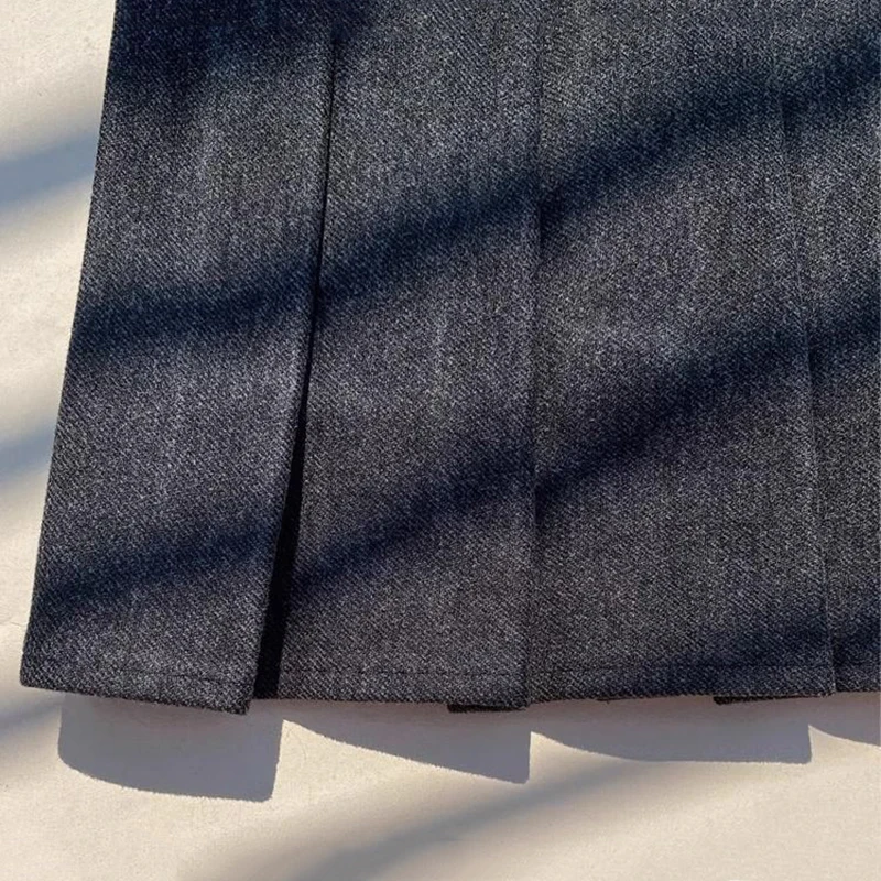 Faux Wool Pleated Skirts for Women Y2K Autumn Winter High Waist Preppy Woolen Jk Dance Skirt Korean Streetwear Female Mini Skirt