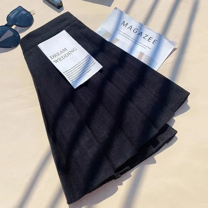 Faux Wool Pleated Skirts for Women Y2K Autumn Winter High Waist Preppy Woolen Jk Dance Skirt Korean Streetwear Female Mini Skirt