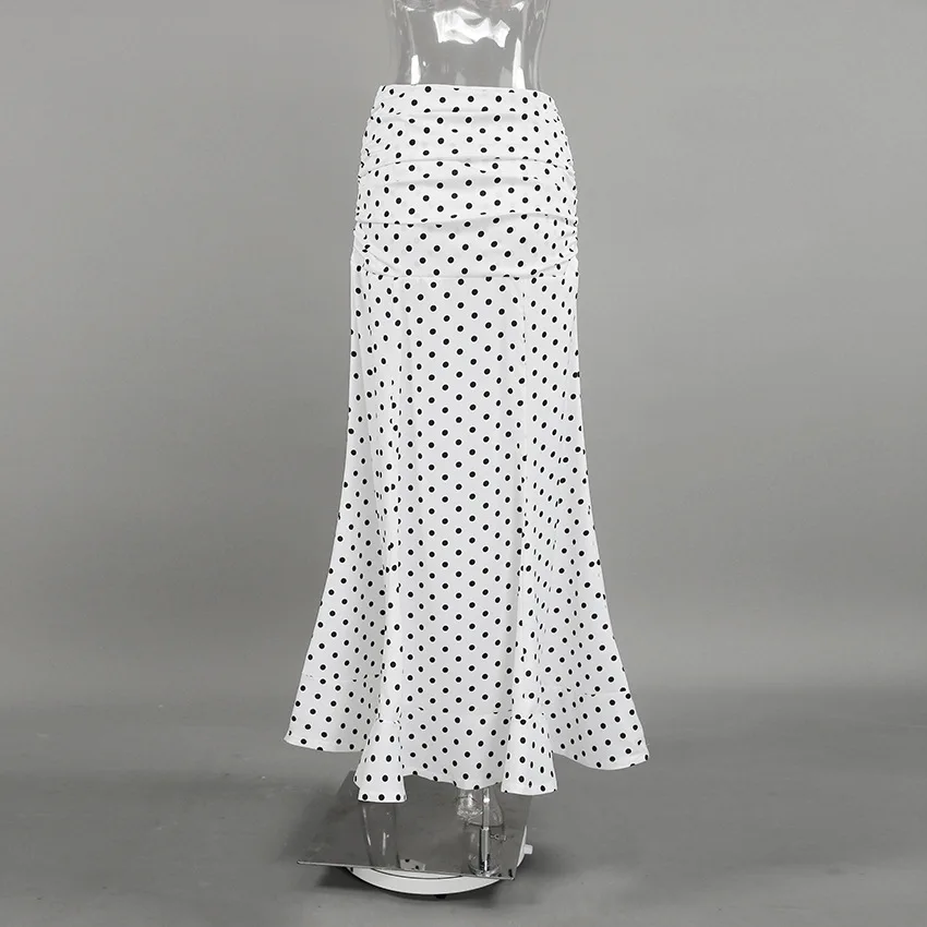 Elegant White Polka Dot Maxi Skirt Women High Waist Slim Ruffled Mermaid Skirt 2026 Summer Chic Y2k Party Long Skirts Streetwear