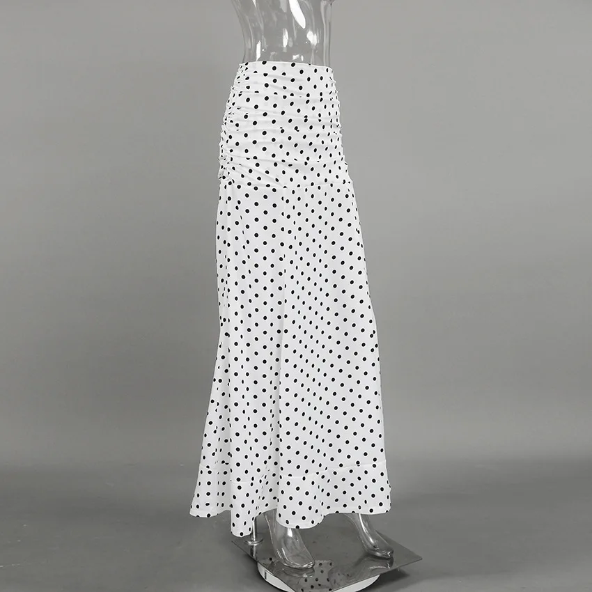 Elegant White Polka Dot Maxi Skirt Women High Waist Slim Ruffled Mermaid Skirt 2026 Summer Chic Y2k Party Long Skirts Streetwear
