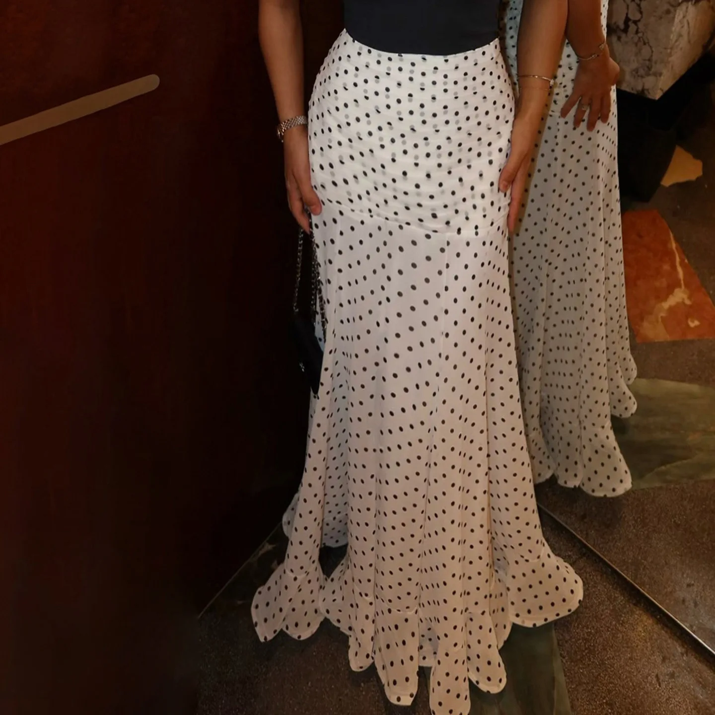 Elegant White Polka Dot Maxi Skirt Women High Waist Slim Ruffled Mermaid Skirt 2026 Summer Chic Y2k Party Long Skirts Streetwear