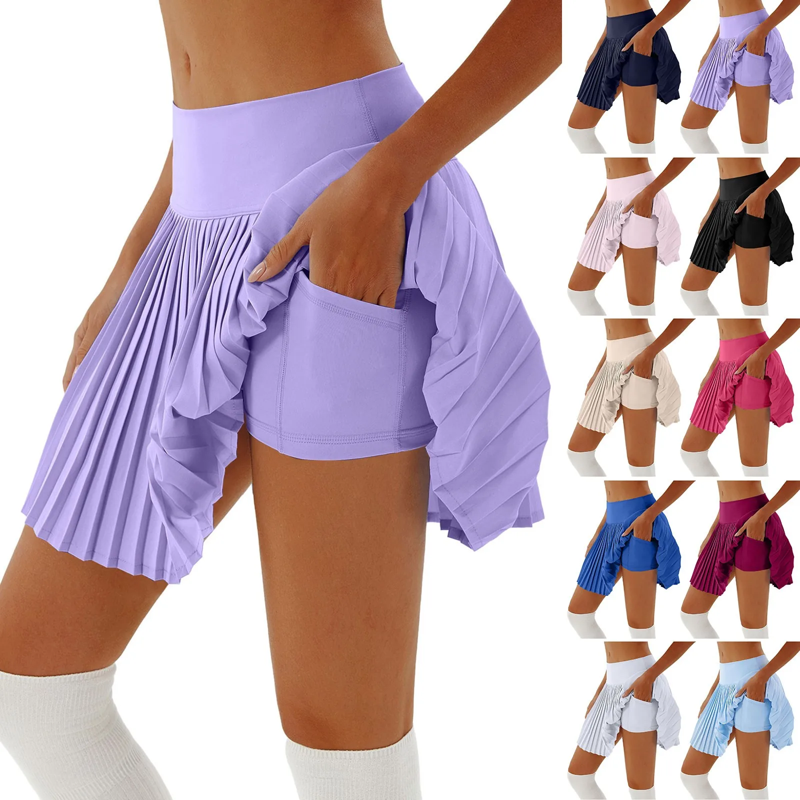 Summer Women Tennis Pleated Skirt With Inner Lining High Waist Sport Fitness Yoga Golf Skirt with Anti Glare Shorts Skort Faldas