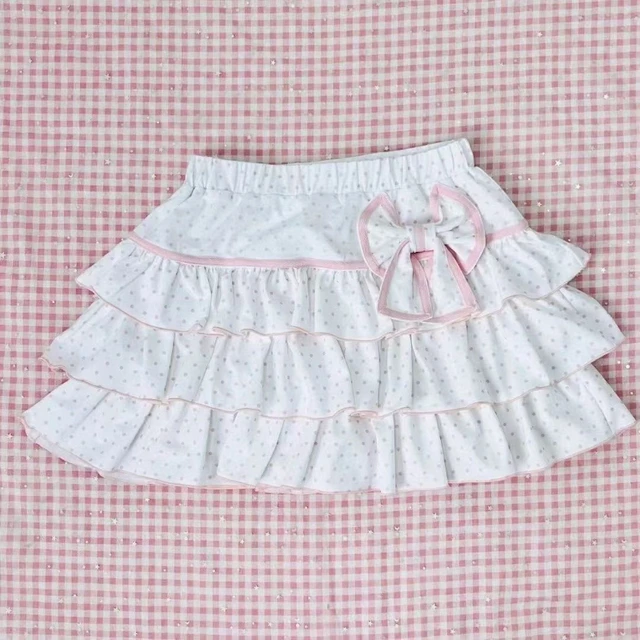 Wave Point Printing Kawaii Mini Skirts Women Y2K Aesthetic Sweet Ruffles High Waist Bow Skirt Cake Jupe Gothic Faldas Summer