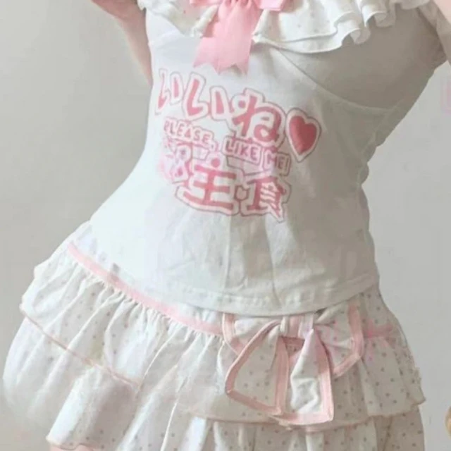 Wave Point Printing Kawaii Mini Skirts Women Y2K Aesthetic Sweet Ruffles High Waist Bow Skirt Cake Jupe Gothic Faldas Summer