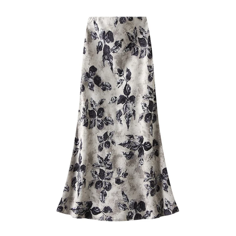 Women Summer Fashion Floral Print Satin Long Skirts 2025 Female Trendy Luxury Elegant Vacation Style Faldas