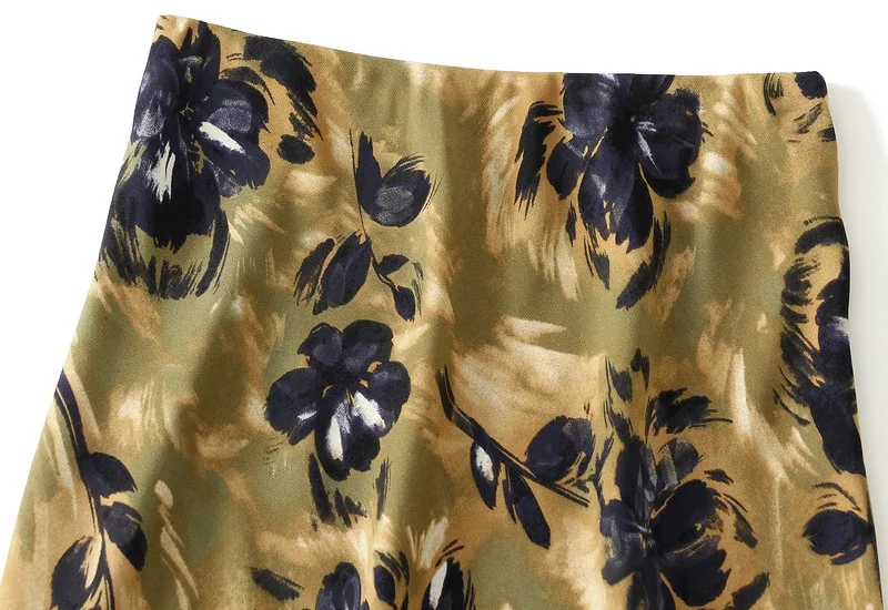 Women Summer Fashion Floral Print Satin Long Skirts 2025 Female Trendy Luxury Elegant Vacation Style Faldas