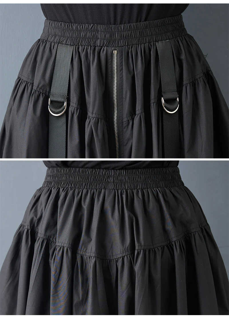 Black Vintage Zipper Pleated High Waist Skirt Women New Plus Size Fashion Loose Casual Long Skirts Clothes Sping Autumn 2026