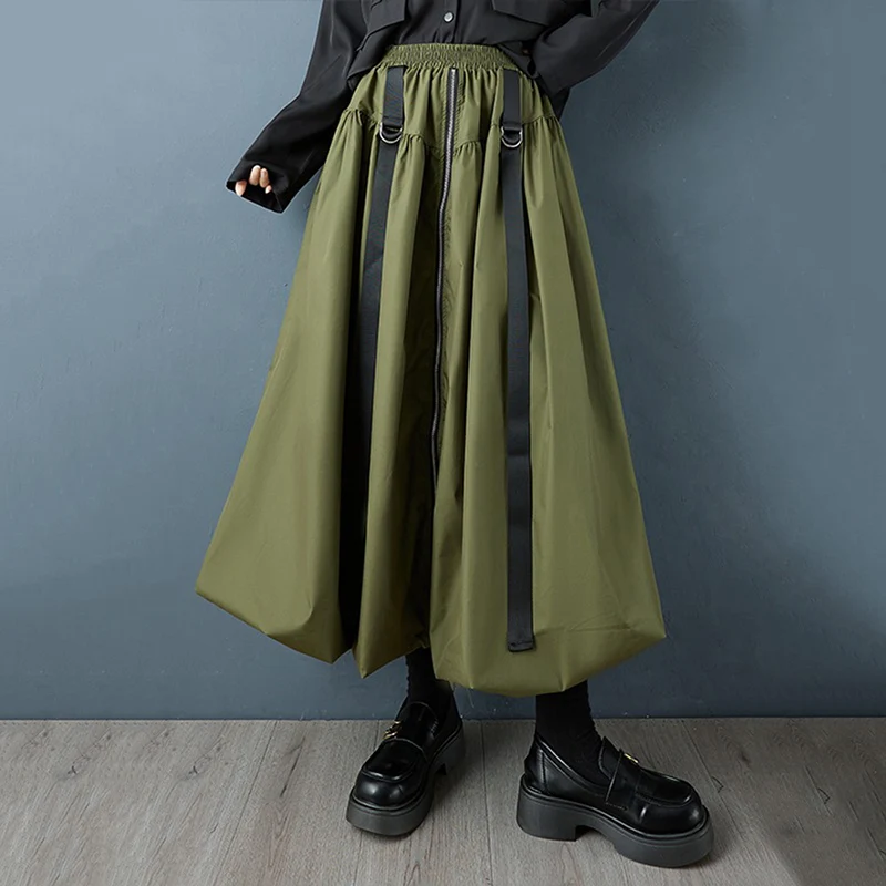 Black Vintage Zipper Pleated High Waist Skirt Women New Plus Size Fashion Loose Casual Long Skirts Clothes Sping Autumn 2026
