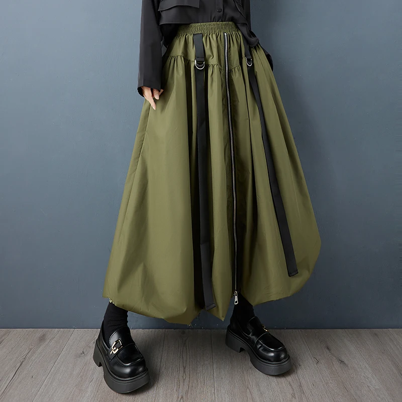 Black Vintage Zipper Pleated High Waist Skirt Women New Plus Size Fashion Loose Casual Long Skirts Clothes Sping Autumn 2026