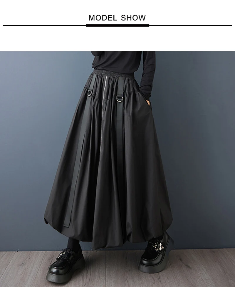 Black Vintage Zipper Pleated High Waist Skirt Women New Plus Size Fashion Loose Casual Long Skirts Clothes Sping Autumn 2026