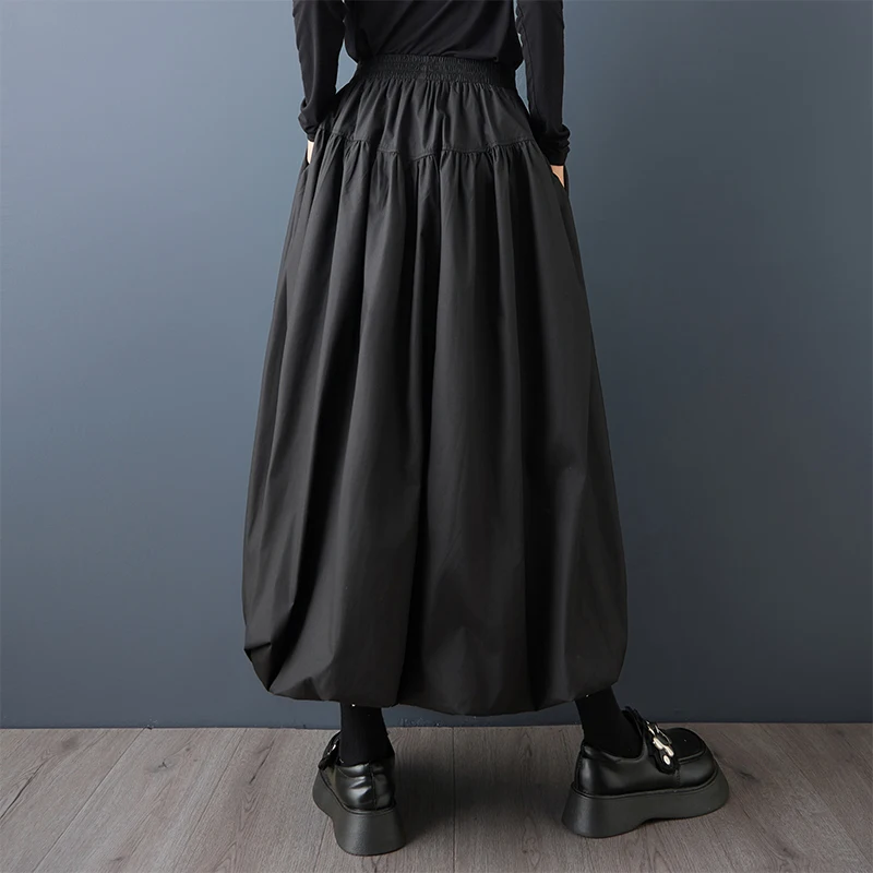 Black Vintage Zipper Pleated High Waist Skirt Women New Plus Size Fashion Loose Casual Long Skirts Clothes Sping Autumn 2026