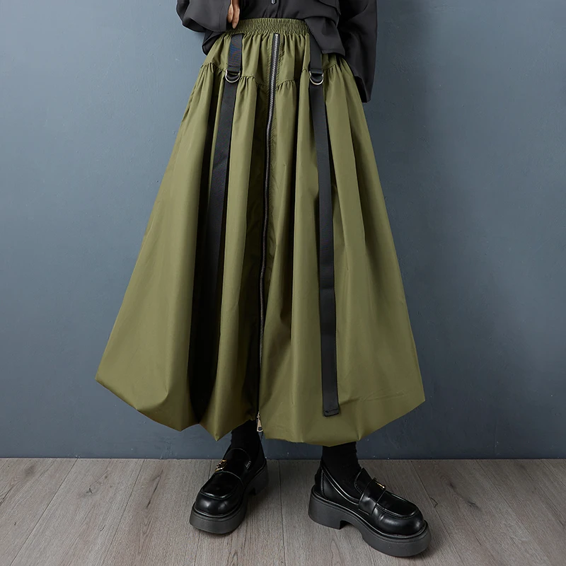 Black Vintage Zipper Pleated High Waist Skirt Women New Plus Size Fashion Loose Casual Long Skirts Clothes Sping Autumn 2026