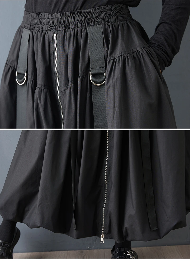 Black Vintage Zipper Pleated High Waist Skirt Women New Plus Size Fashion Loose Casual Long Skirts Clothes Sping Autumn 2026