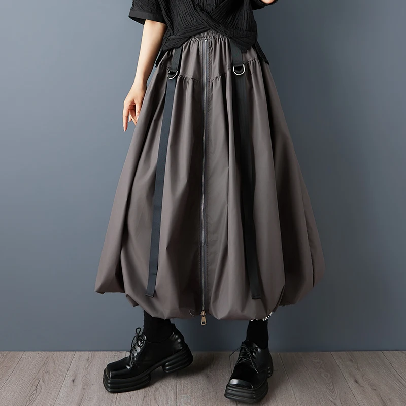 Black Vintage Zipper Pleated High Waist Skirt Women New Plus Size Fashion Loose Casual Long Skirts Clothes Sping Autumn 2026