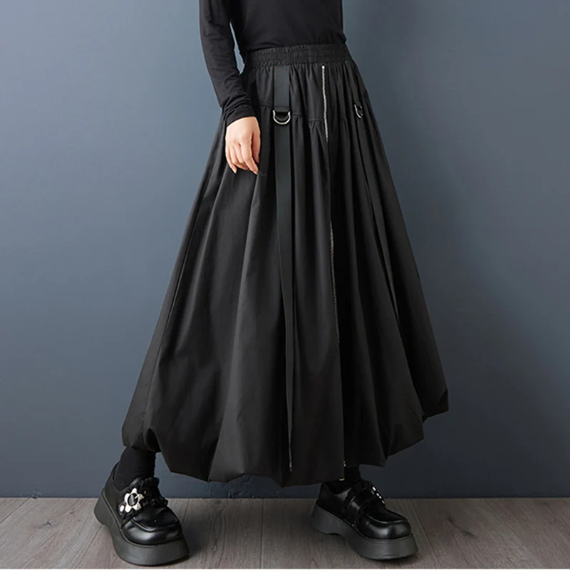 Black Vintage Zipper Pleated High Waist Skirt Women New Plus Size Fashion Loose Casual Long Skirts Clothes Sping Autumn 2026