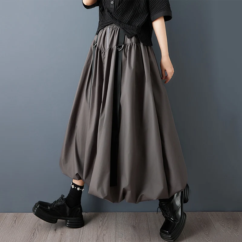 Black Vintage Zipper Pleated High Waist Skirt Women New Plus Size Fashion Loose Casual Long Skirts Clothes Sping Autumn 2026