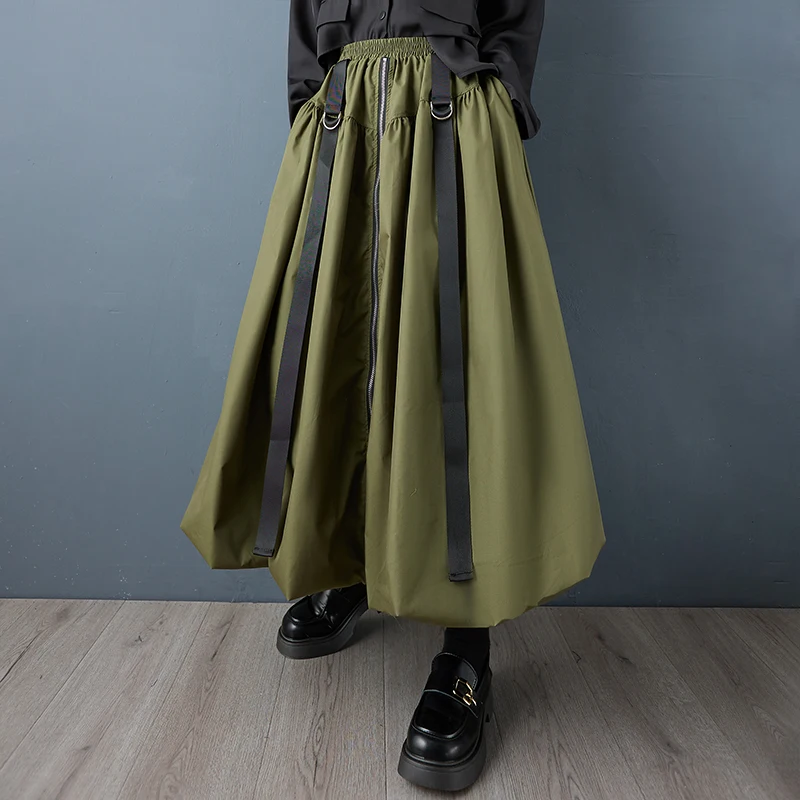 Black Vintage Zipper Pleated High Waist Skirt Women New Plus Size Fashion Loose Casual Long Skirts Clothes Sping Autumn 2026