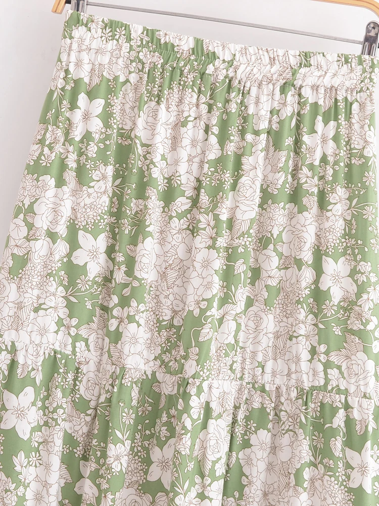 Vintage Boho Floral Print Tassel Maxi Skirt High Elastic A-Line Hippie Beach Summer Drawstring Waist Long Skirt