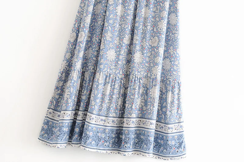 Vintage Boho Floral Print Tassel Maxi Skirt High Elastic A-Line Hippie Beach Summer Drawstring Waist Long Skirt